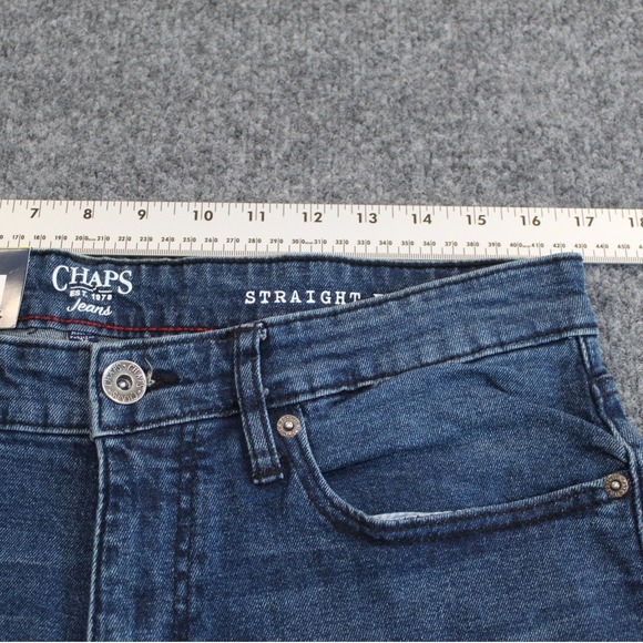 Chaps Mens Straight Fit Jeans Dark Wash Stretch Waistband Riveted Pockets 32x30 - Picture 7 of 10